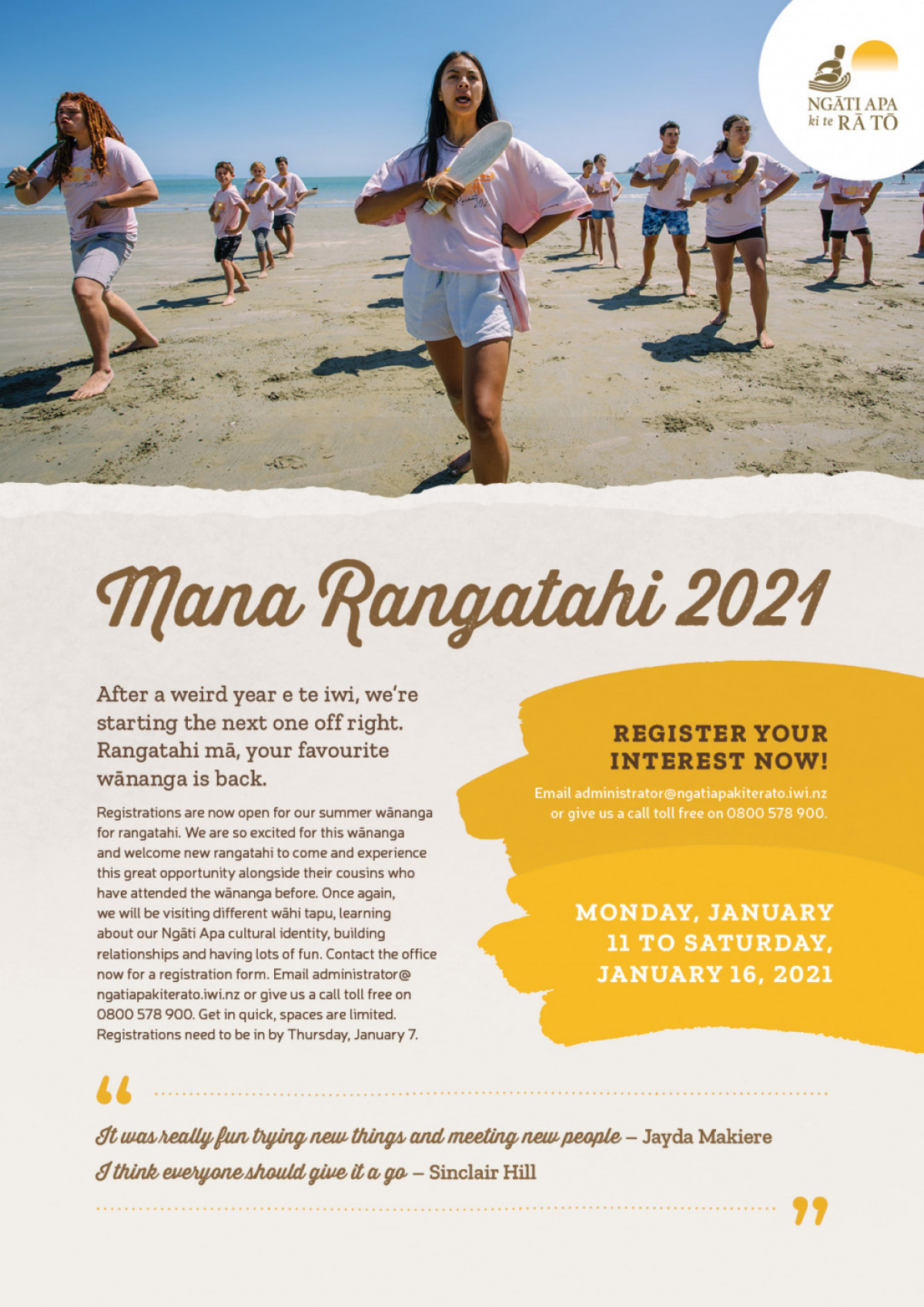 Mana Rangatahi - Register now! 